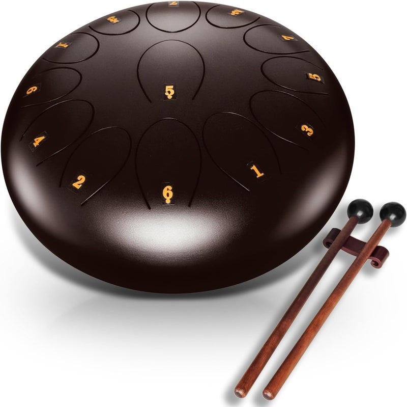 Regis Steel Tongue Drum 12 Inch 13 Notes C Major – Handpan Drum Percussion Instrument for Adults, Beginner Friendly Music Gift with Mallets, Music Book & Carry Bag (Bronze) - Image 1
